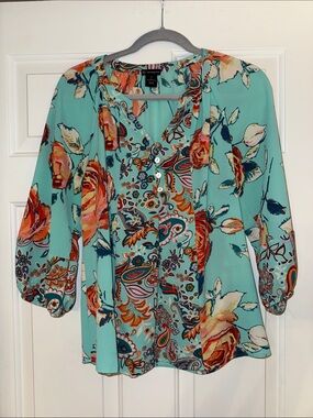 New Directions boho floral print blouse
